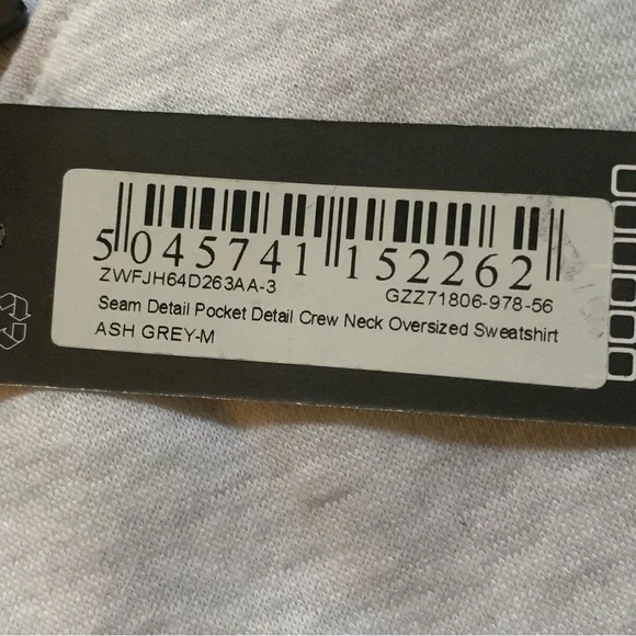 BooHoo Seam & Pocket Detail Crew Neck Oversized Sweatshirt | M | Ash Grey NEW!! - Picture 8 of 14